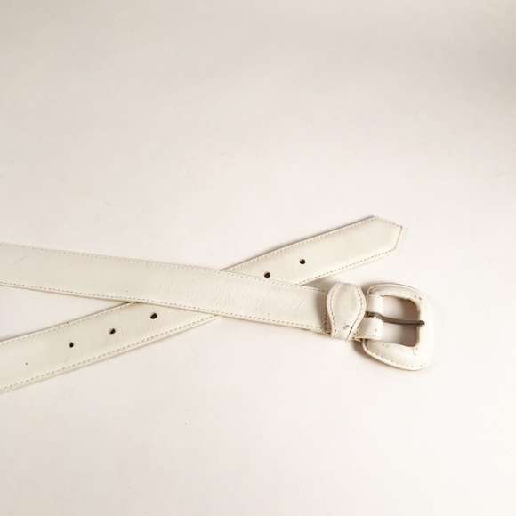 Charter Club Vintage White Leather Belt - Picture 3 of 6